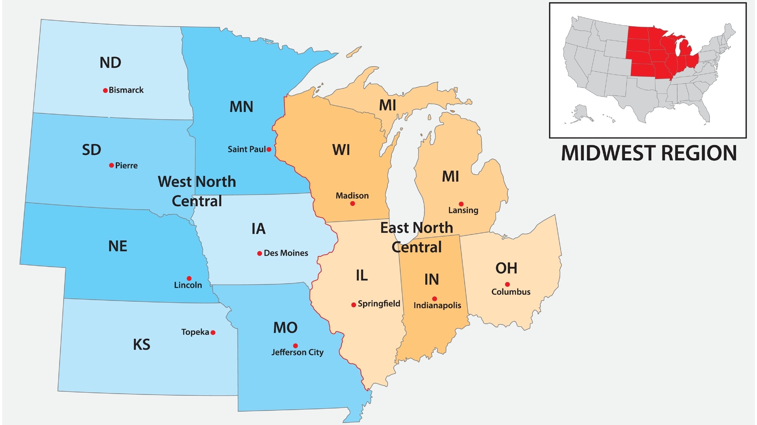 Printable Midwest States Map