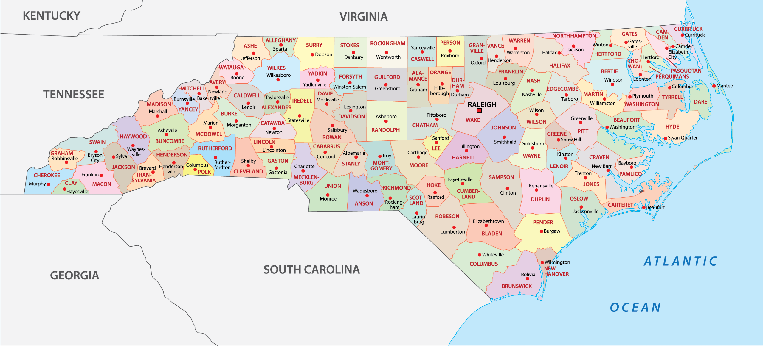 Printable Nc County Map With Cities