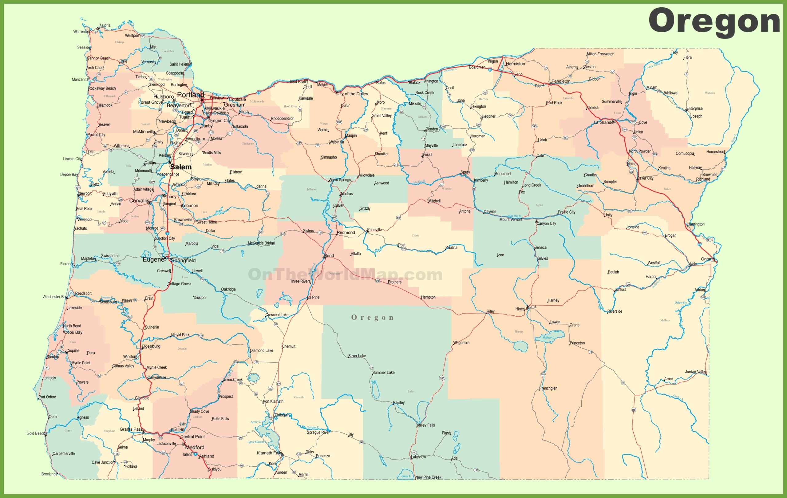 Printable Oregon Map With Cities Printable Oregon Map With Cities