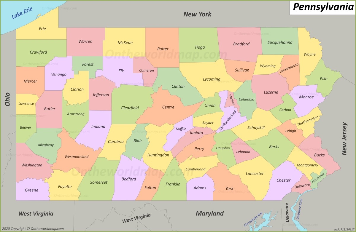 Printable Pa County Map Printable Pa County Map