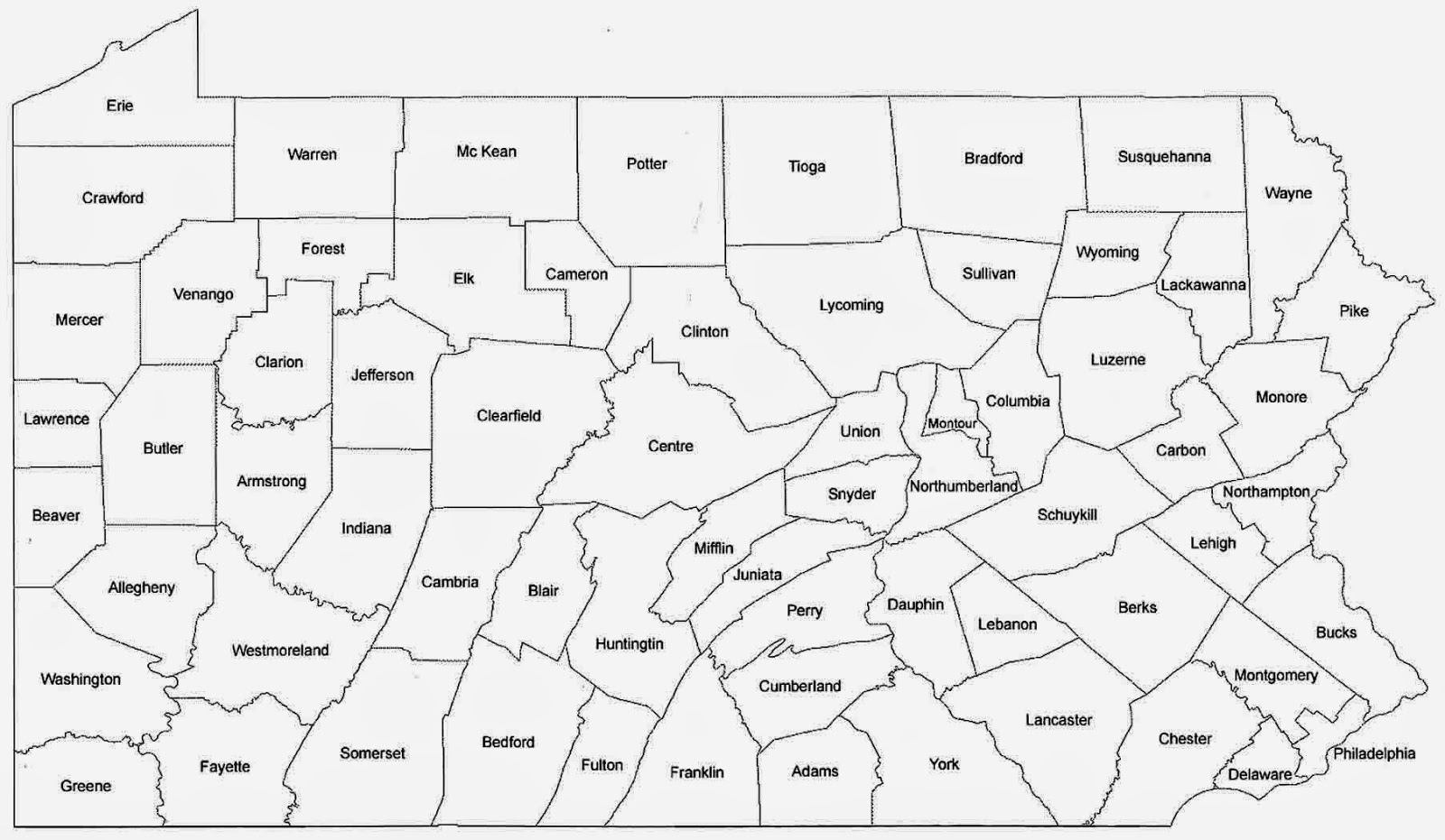 Printable Pennsylvania County Map