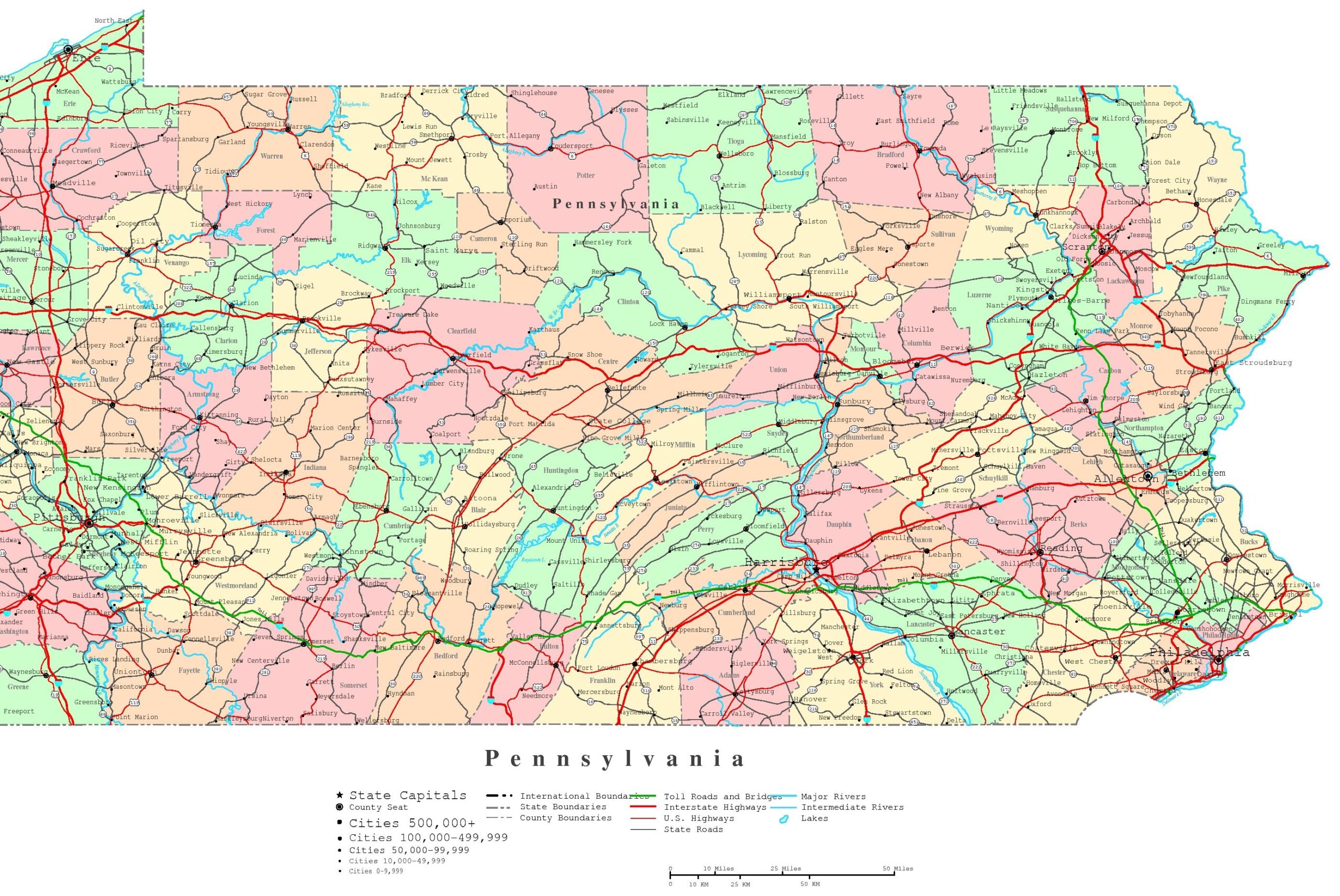 Printable Pennsylvania County Map