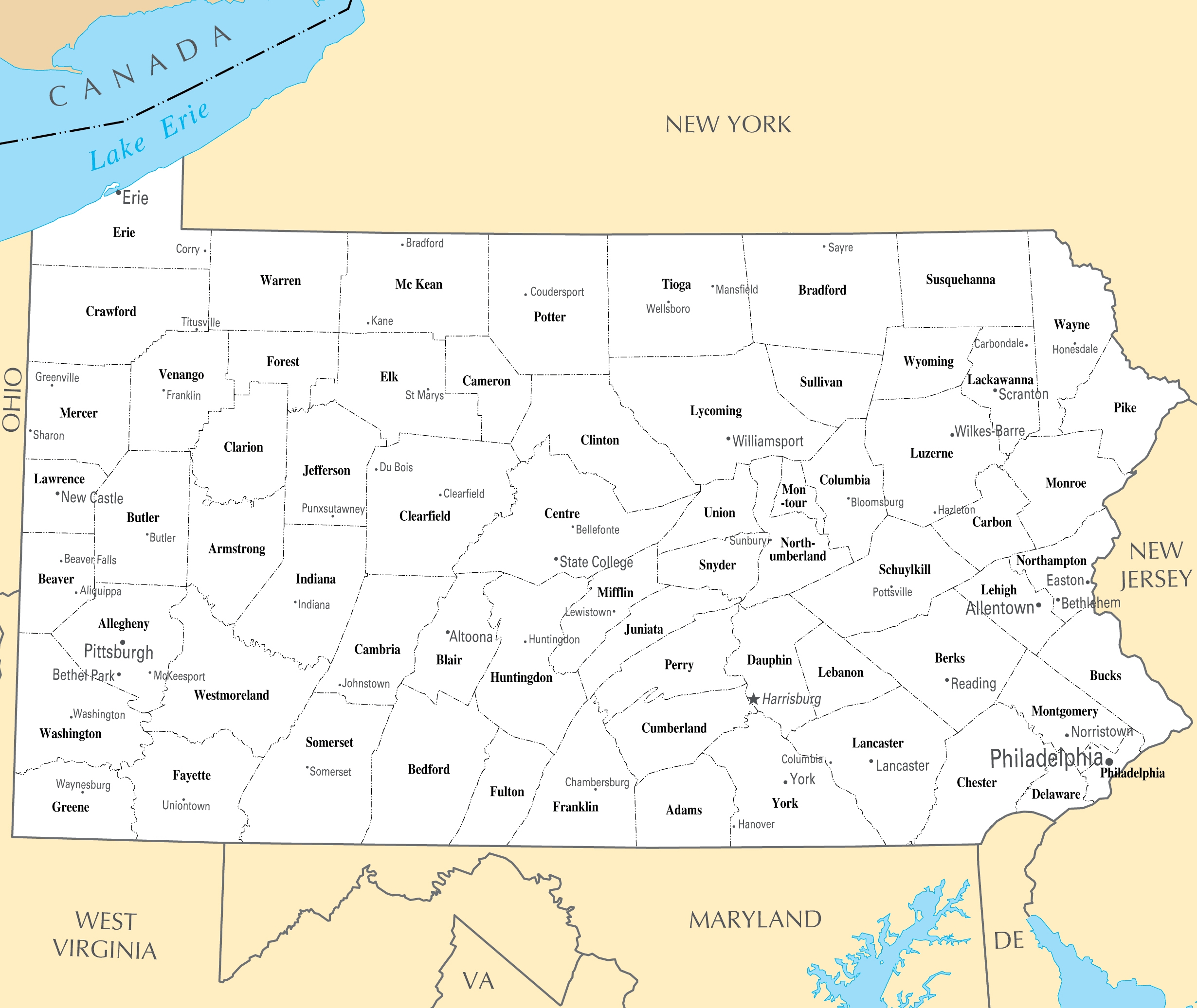 Printable Pennsylvania State Map Printable Pennsylvania State Map