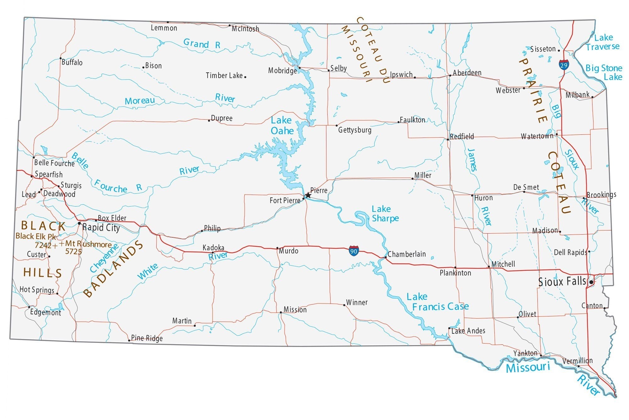 south dakota printable map