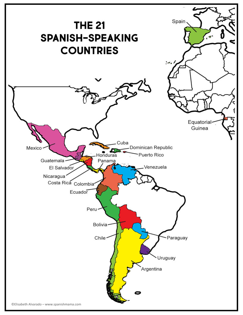 Printable Spanish Speaking Countries Map