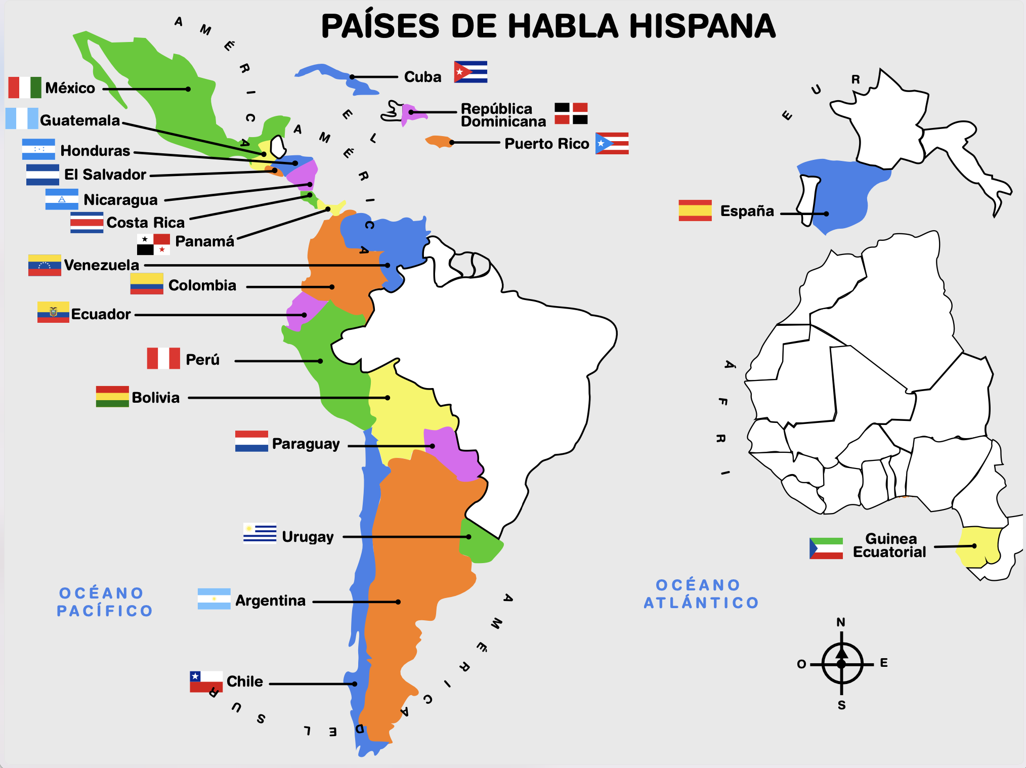 Printable Spanish Speaking Countries Map