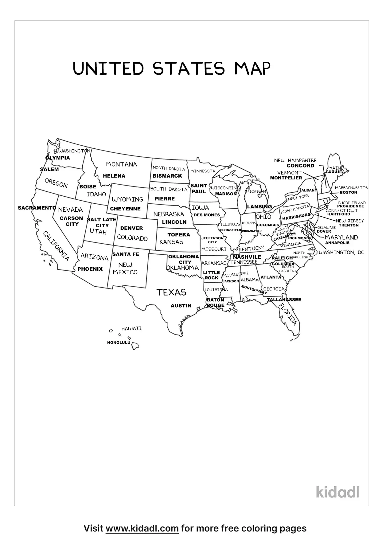 printable map of states and capitals