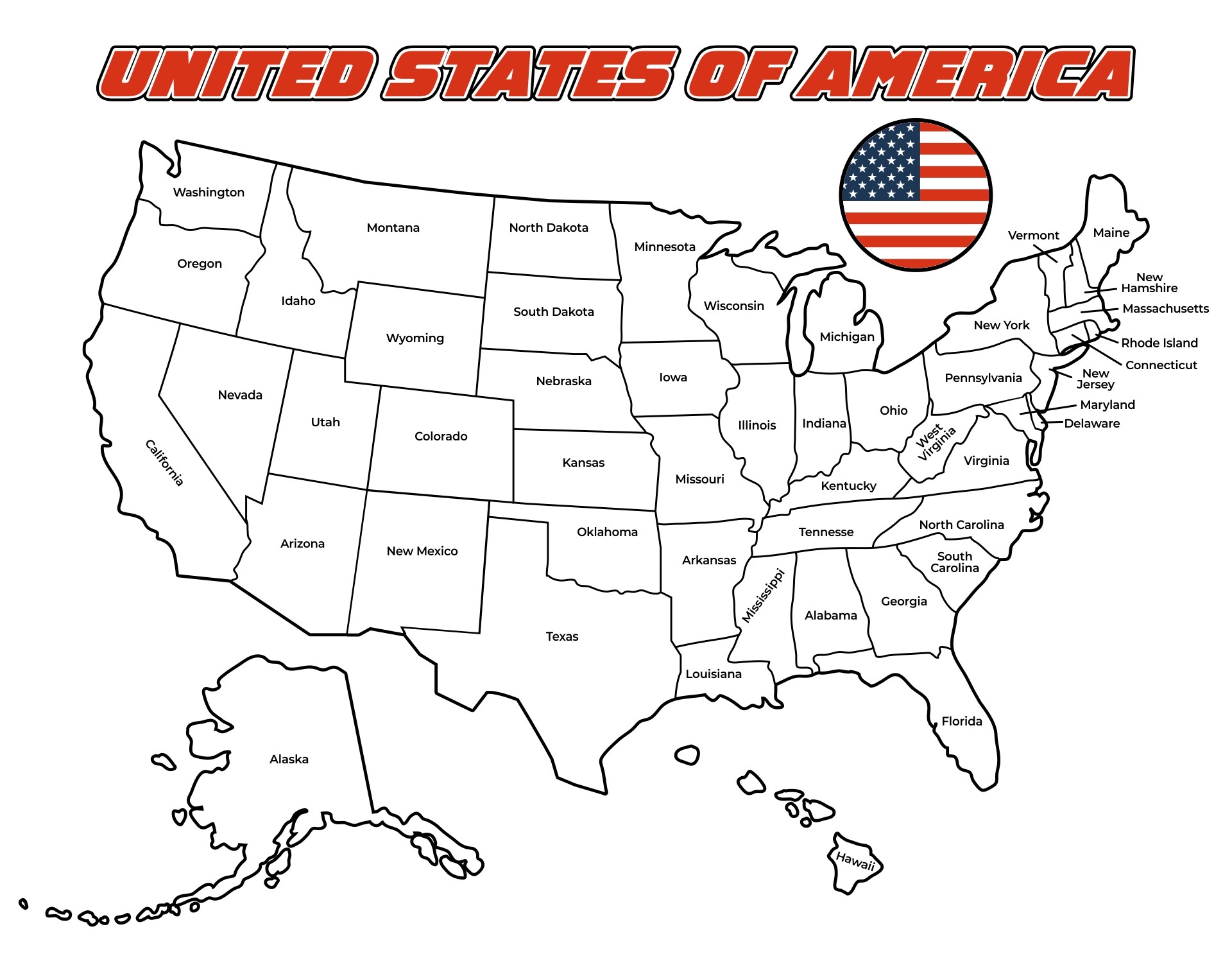 Printable 50 States Map Printable 50 States Map