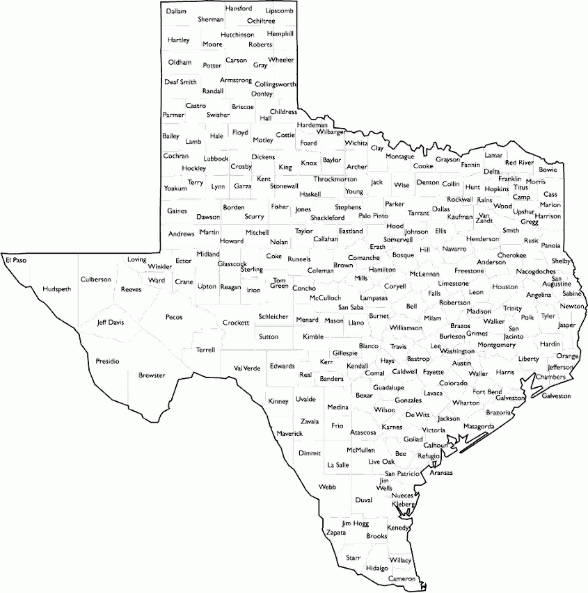 Printable Texas County Map Dev onallcylinders