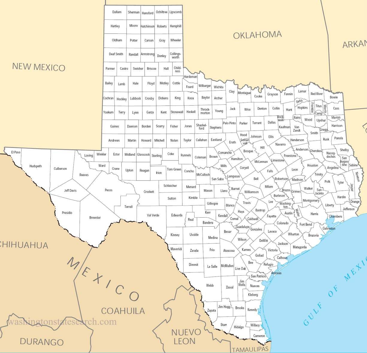 Printable Texas County Map Dev onallcylinders