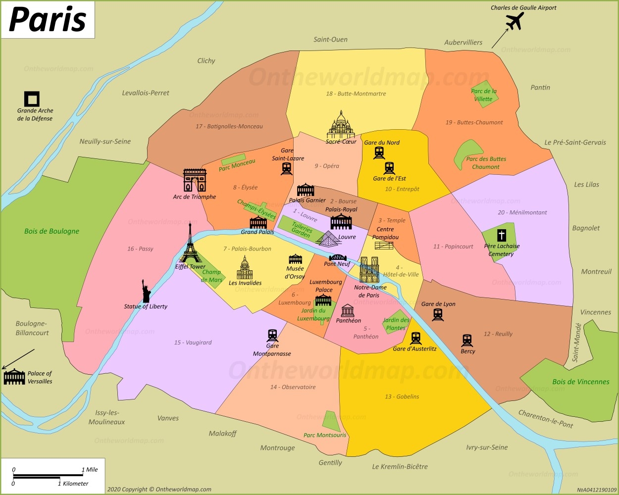 Printable Tourist Map Of Paris France