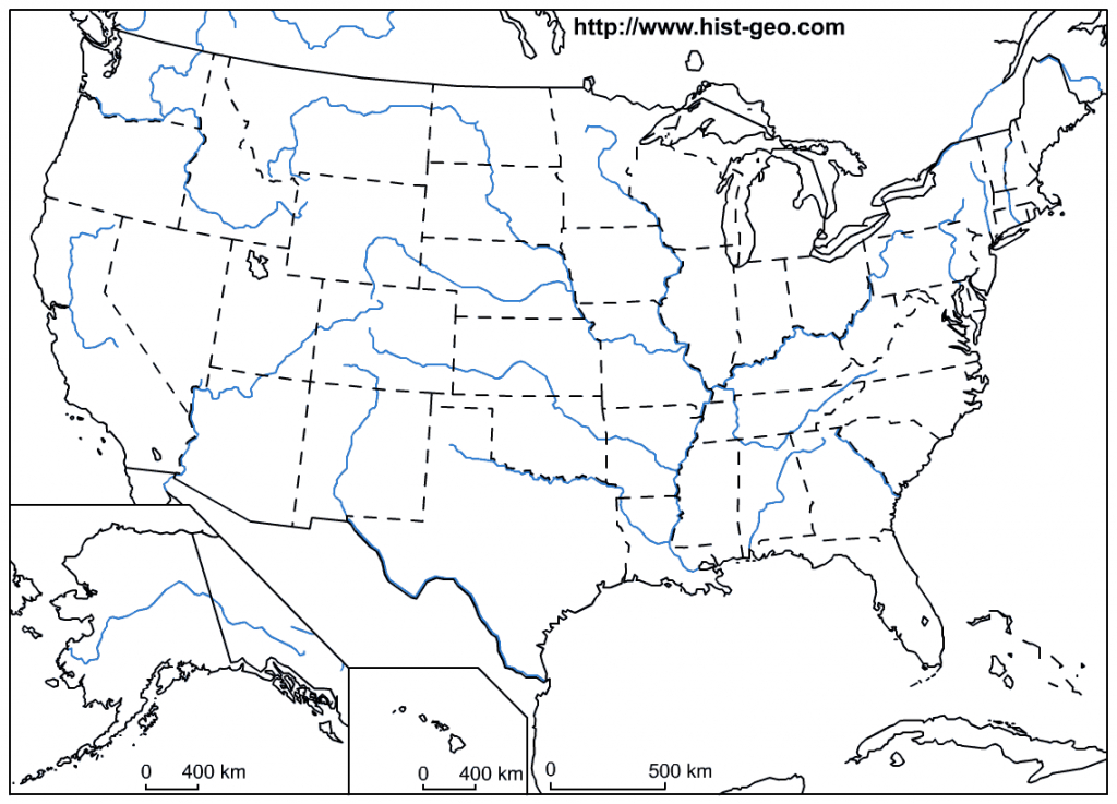 printable blank us map with rivers