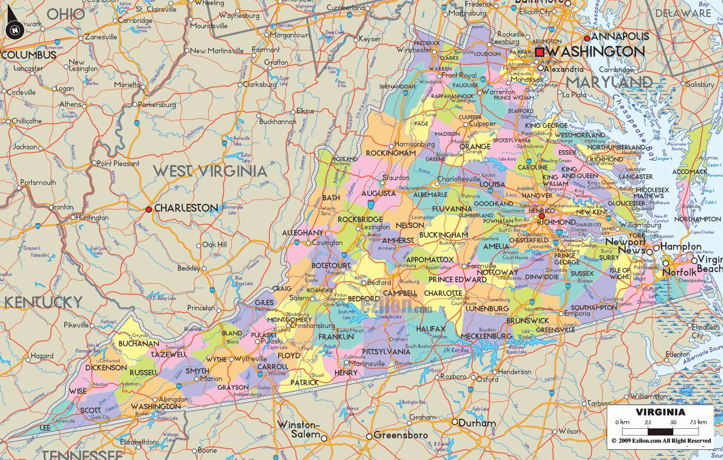Printable Virginia County Map Printable Virginia County Map