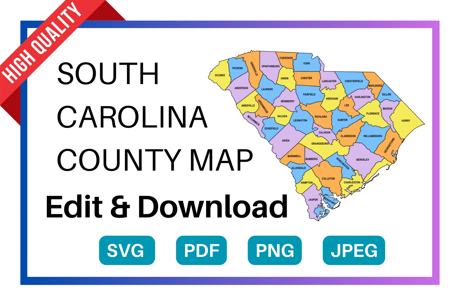 South Carolina County Map Printable