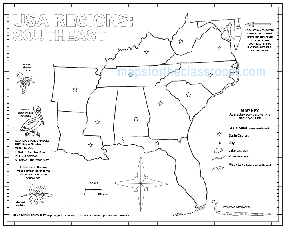 southeast region printable map