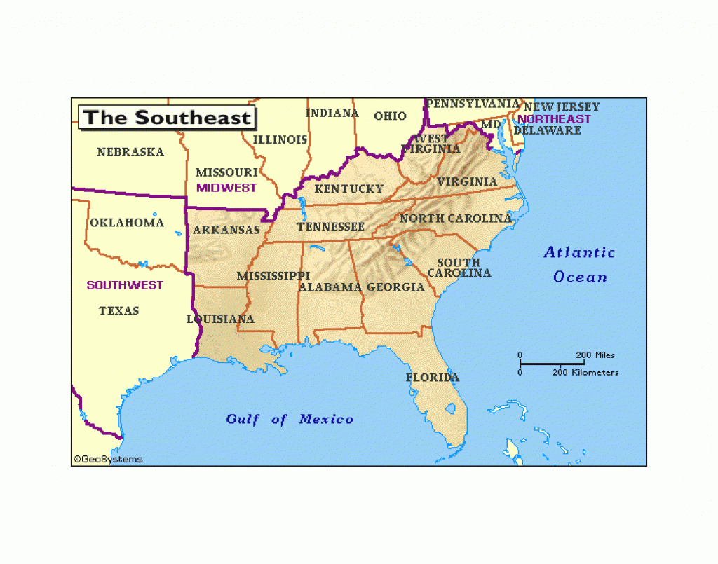 Southeast Region Printable Map