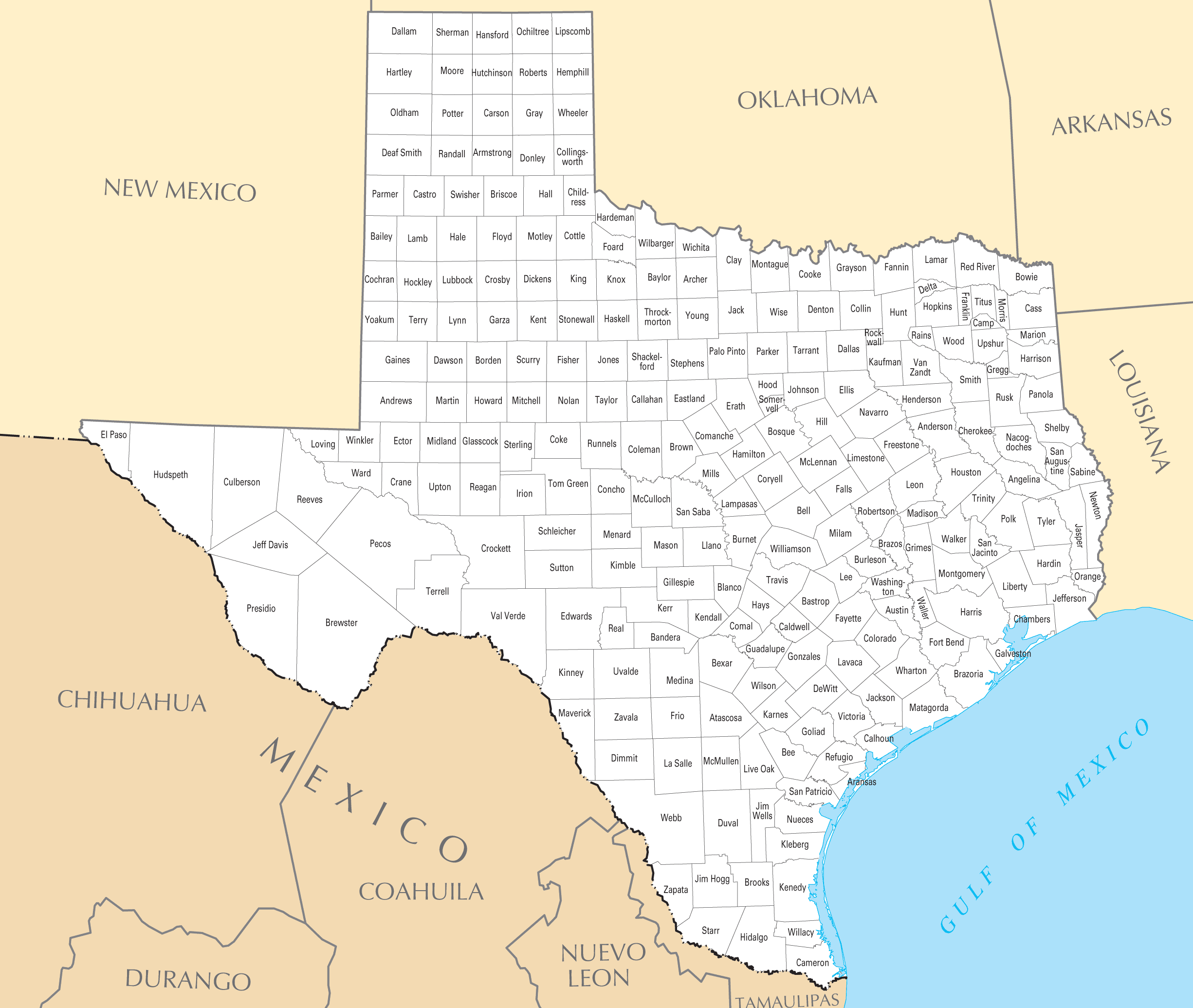 Texas Counties Map Printable
