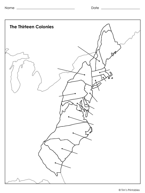 Thirteen Colonies Map Labeled Unlabeled And Blank PDF Tim 39 s 