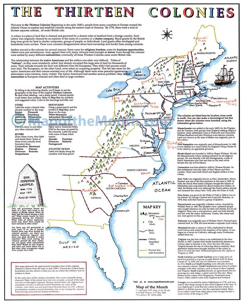 Thirteen Colonies Printable Map
