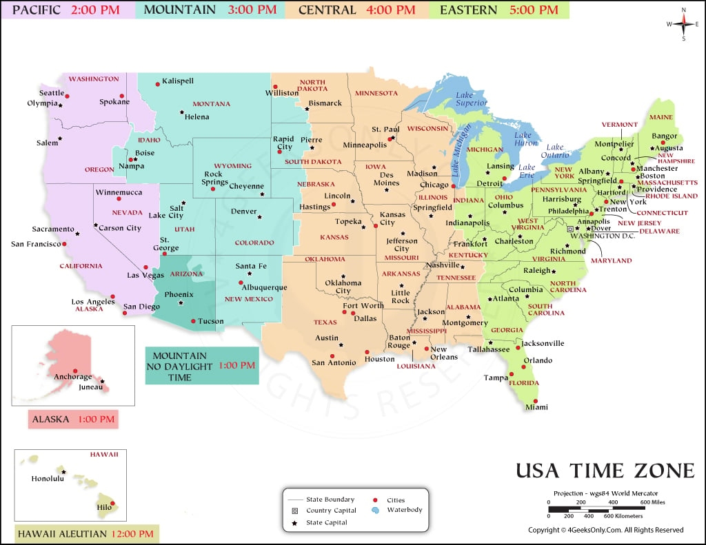 Usa Time Zone Map Us Time Zone Map Time Zones Usa Map Of Time Zones 