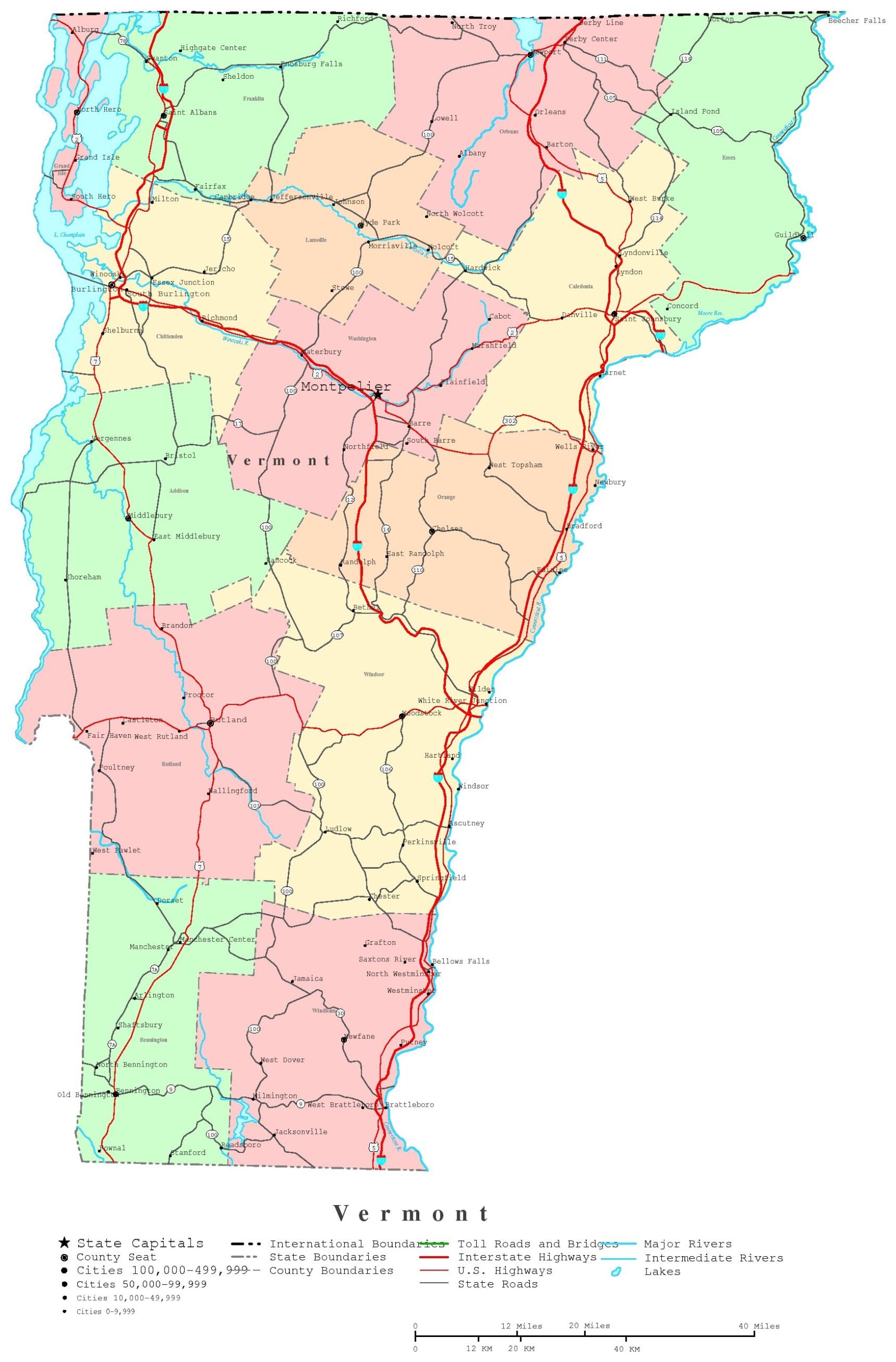 printable map of vermont