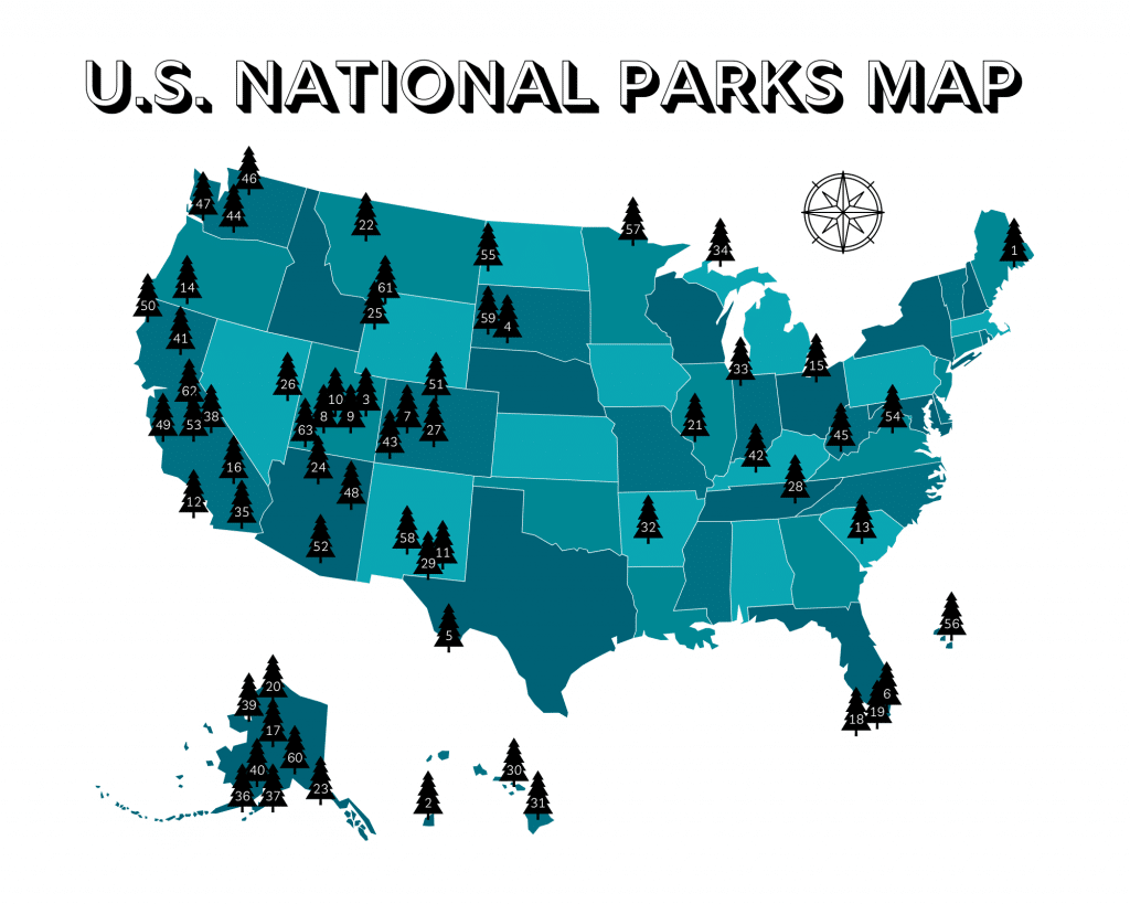 Map Of Us National Parks Printable Map Of Us National Parks Printable