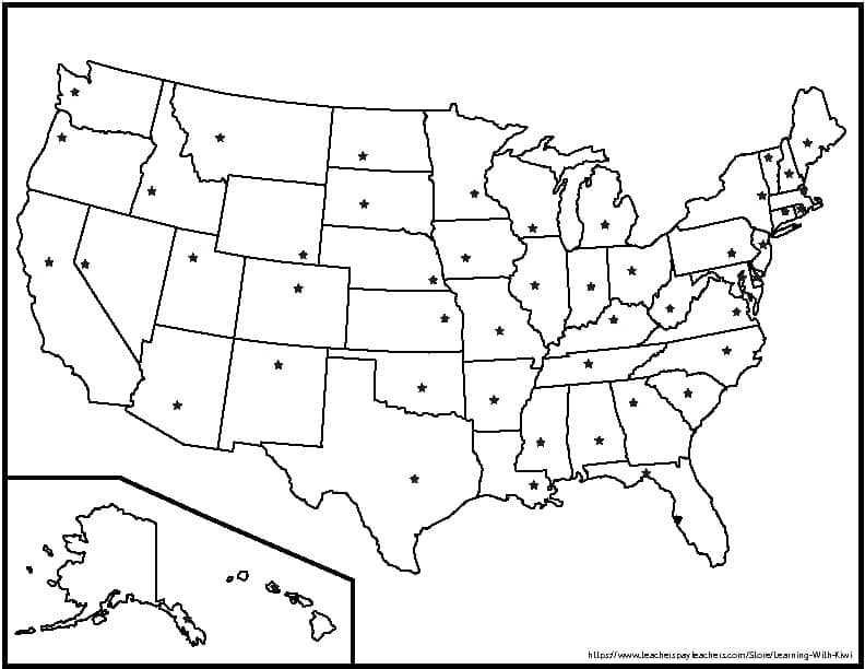 A student using a pencil to carefully label states on a printed map
