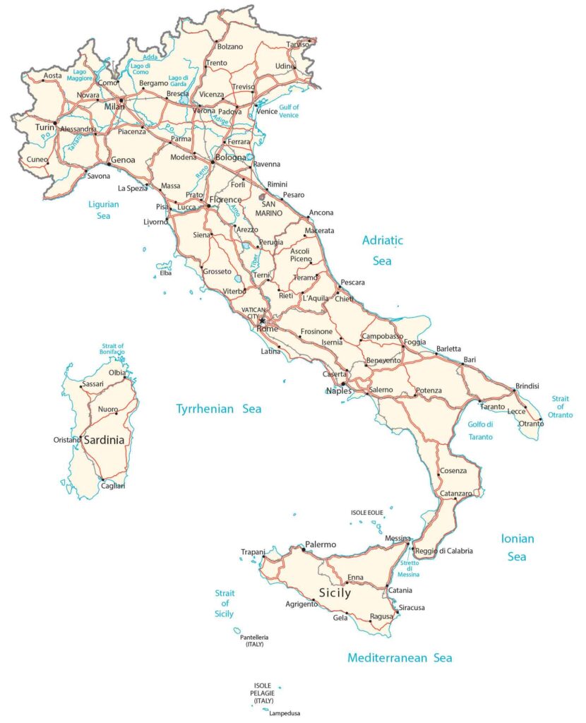 Blank Italy map ready for labeling and coloring