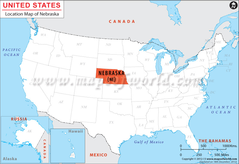 The state of Nebraska highlighted within a map of the United States