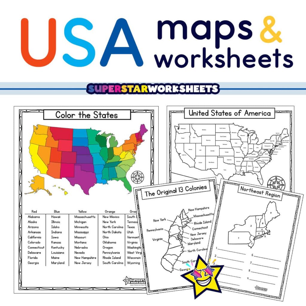 Child coloring in a blank map of the United States