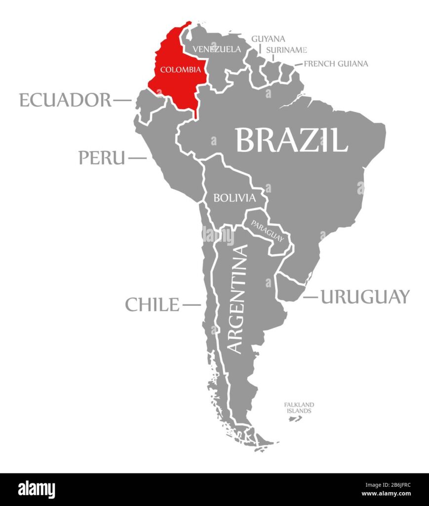 Map showing Colombia's borders with neighboring countries