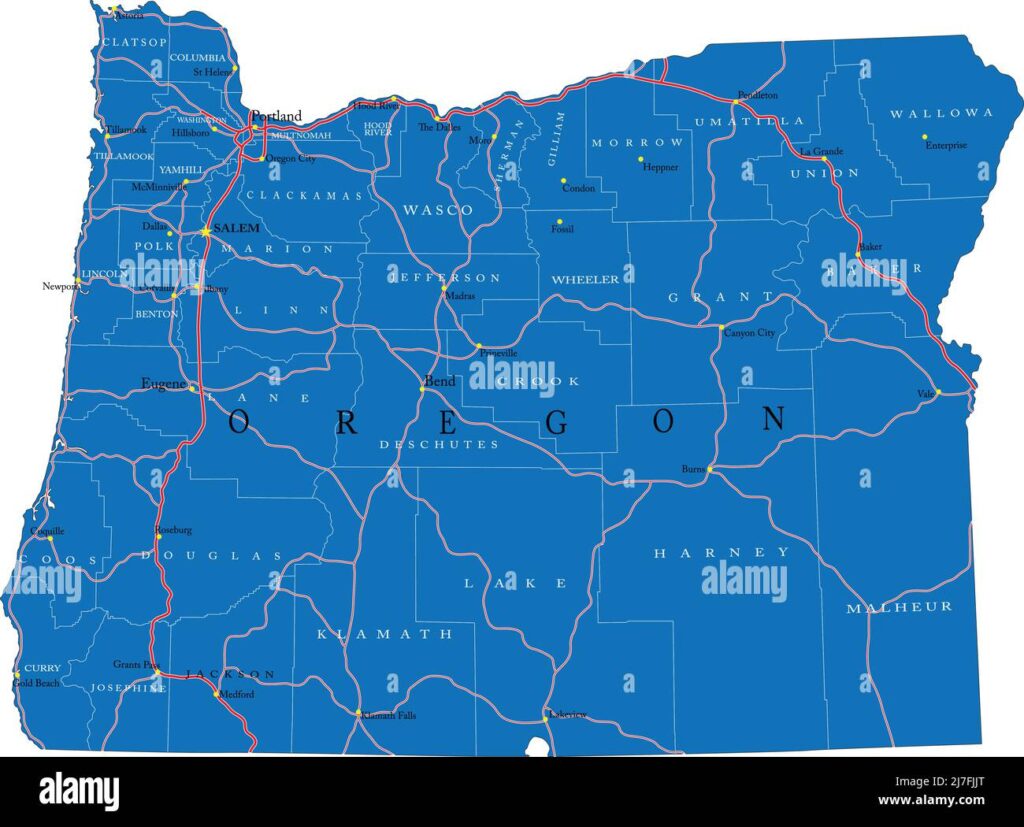Scenic landscape of Oregon highlighted on a map