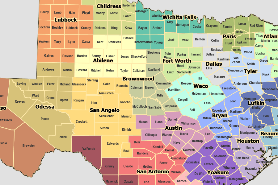 Highlighted route on Texas map for educational trip