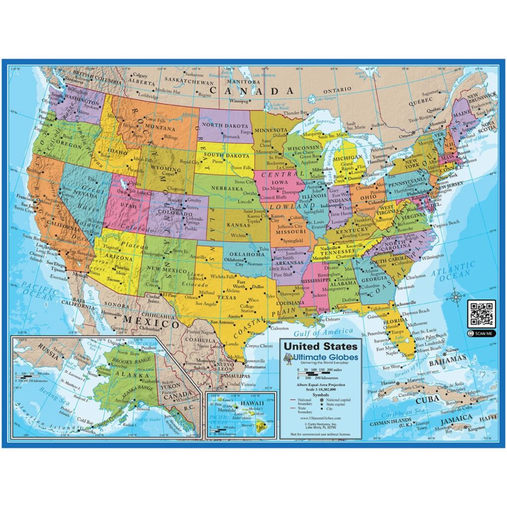 A close up of a map showing geographic landmarks and labels