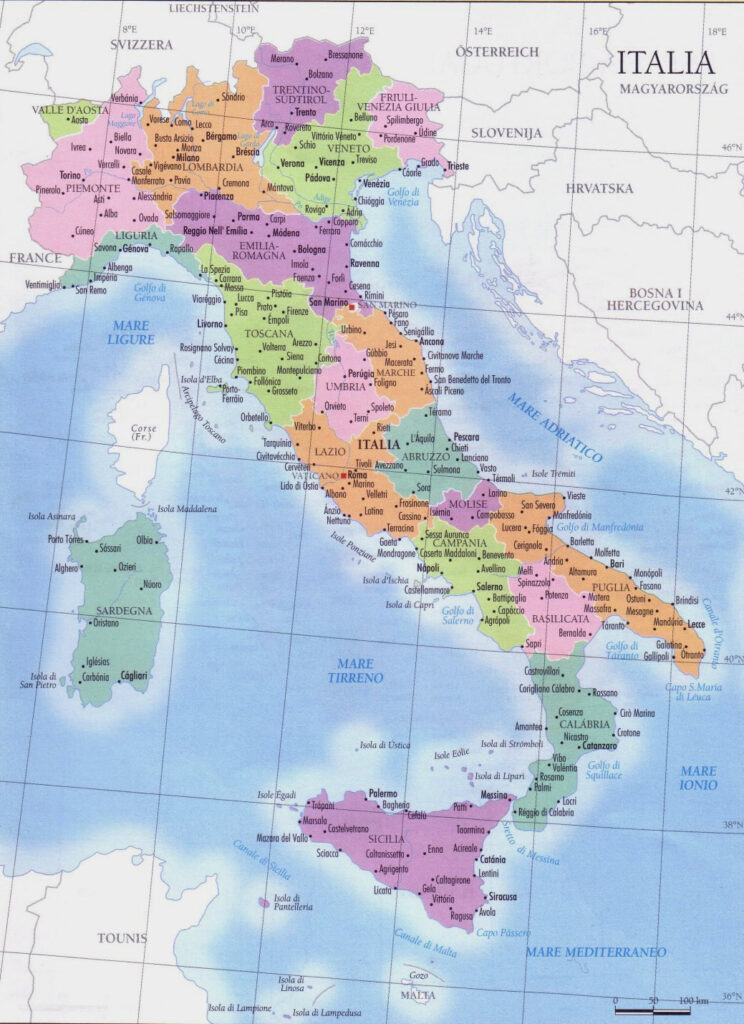 Highlighted cities on an Italy map for projects