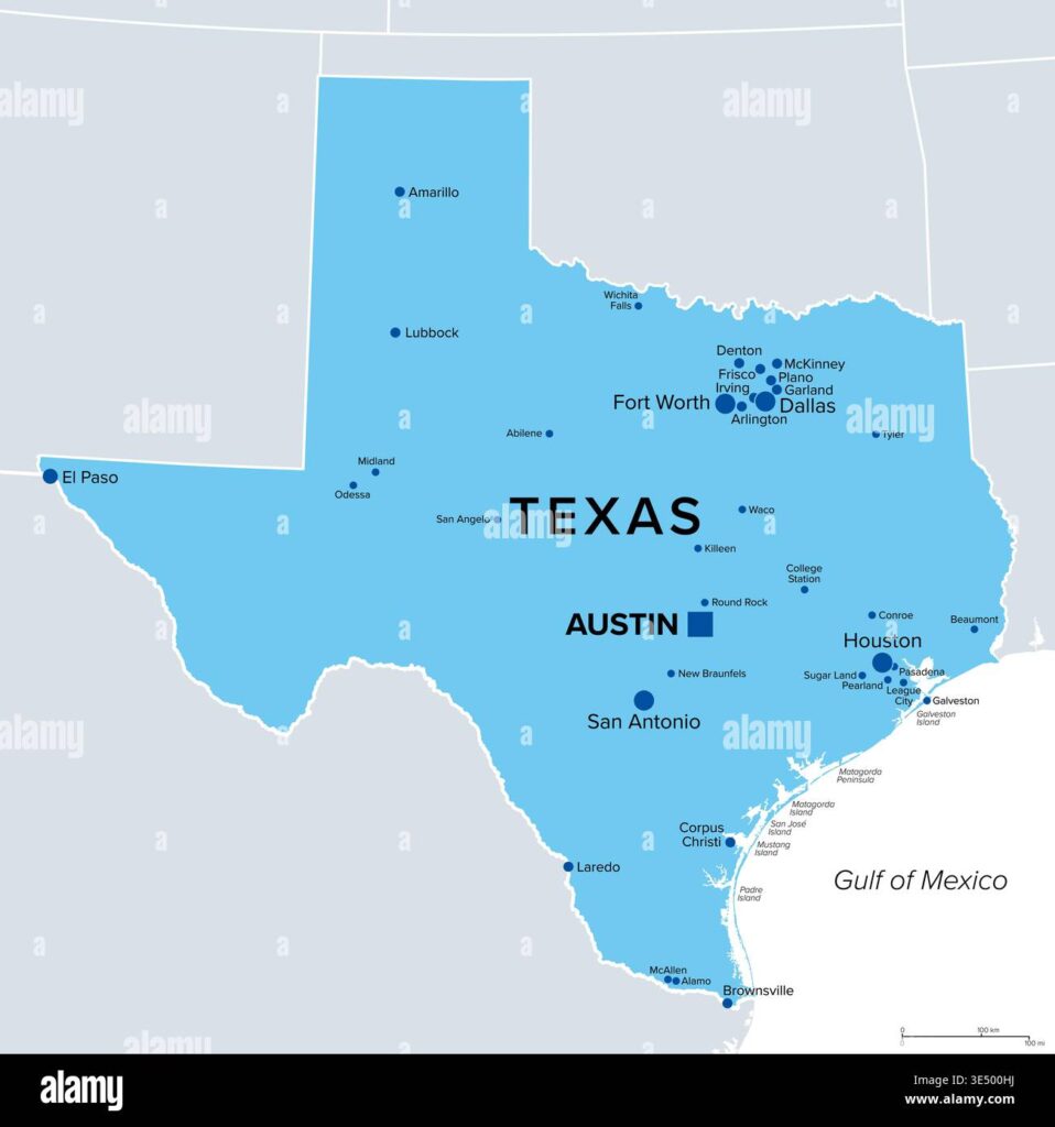 Detailed map highlighting the central location of Dallas within Texas