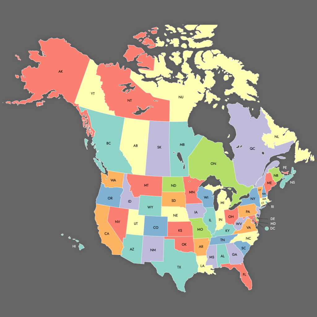 Travelers studying a paper road map of US/Canada border crossing routes