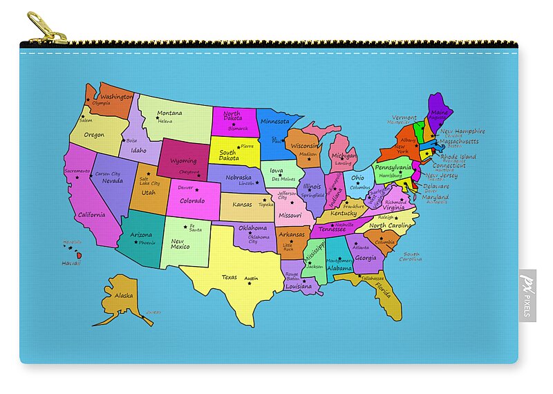 Close up of a hand pointing to state capital names on a map