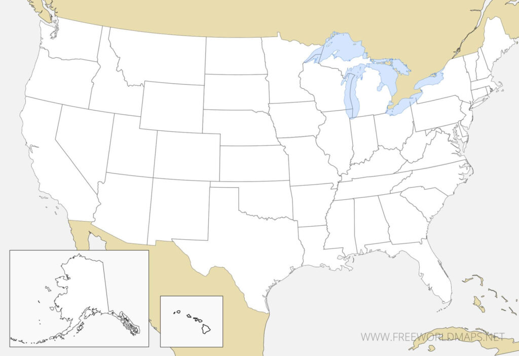 Multi-colored blank map highlighting different geographic regions across the United States